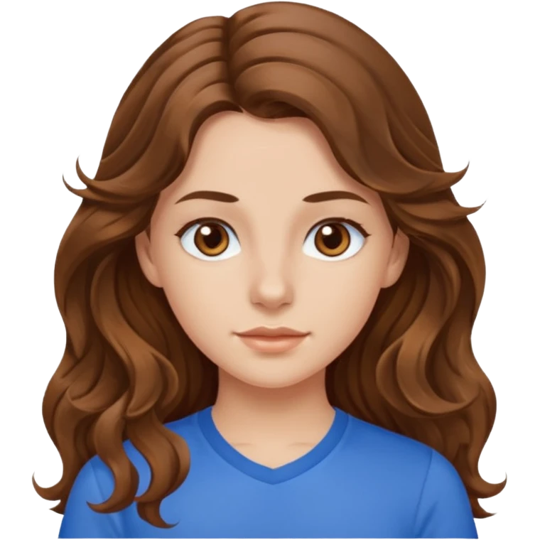 brown hair, hazel eyes, blue athletic shirt, wavy long hair pretty girl emoji