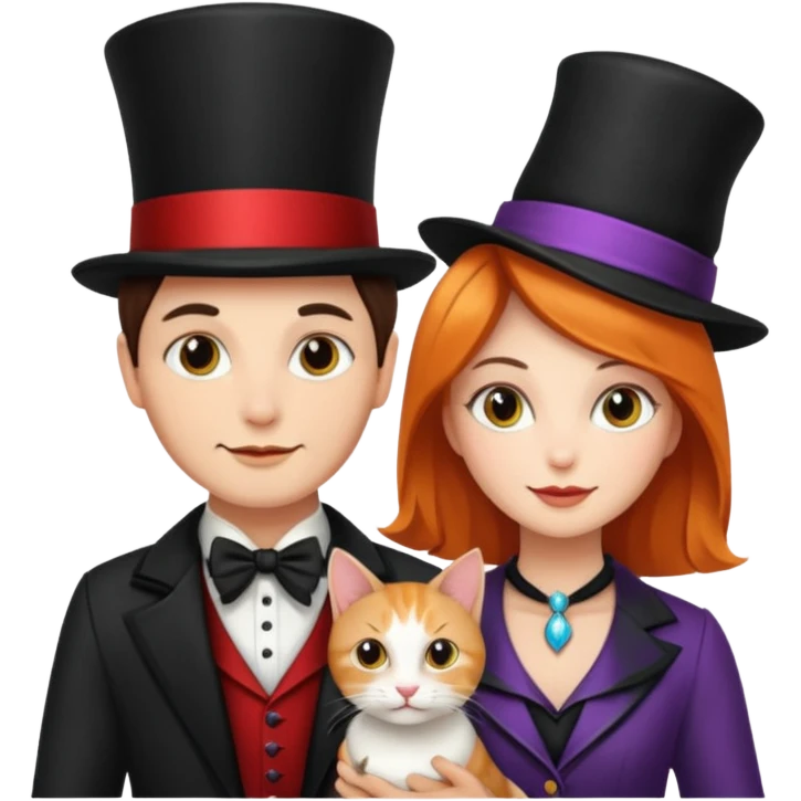 magician couple and their pet cat emoji