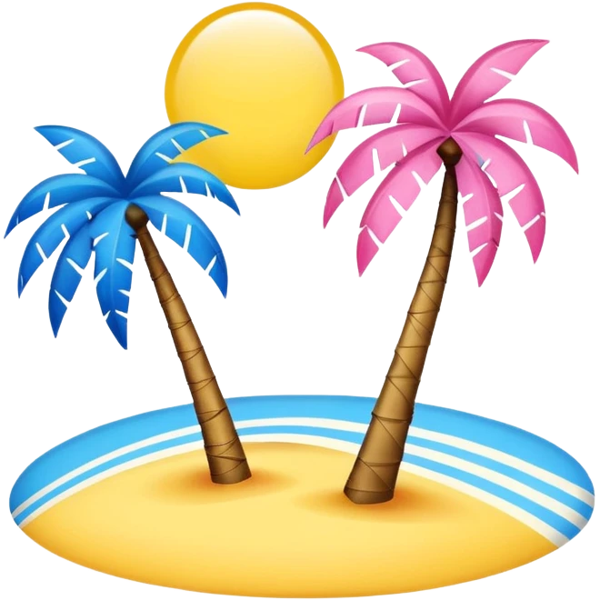 A pink flag on the sides two small blue triangles In the middle a pink palm tree coming out of the sides  yellow circle with two thick yellow stripes emoji