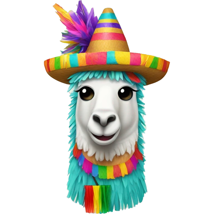 colorful happy llama-shaped pinata with a mexico hat emoji