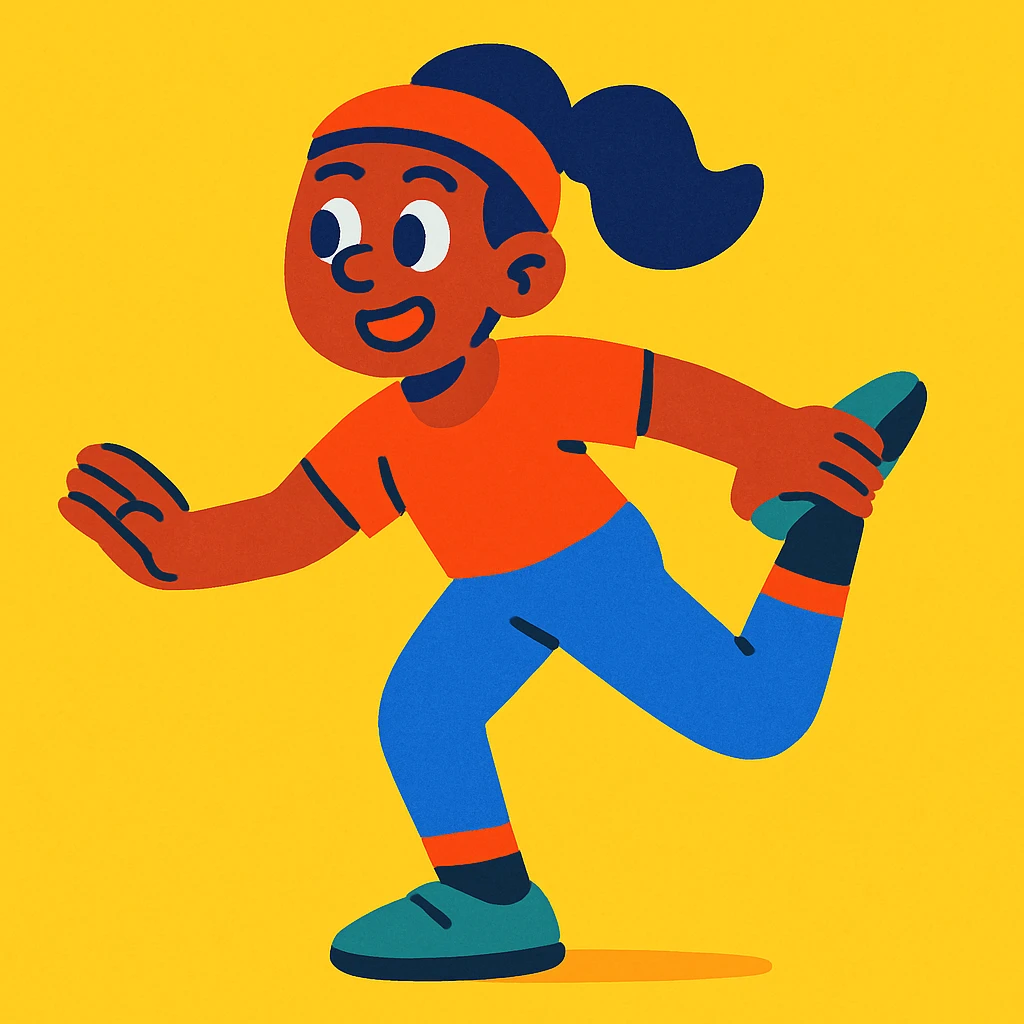 person doing a leg stretch, vibrant cartoon style emoji