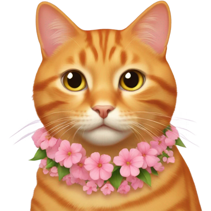 Orange tabby with pink flower collar emoji