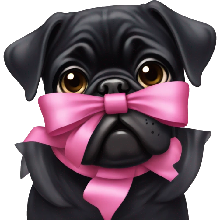 Black pug with pink bow emoji