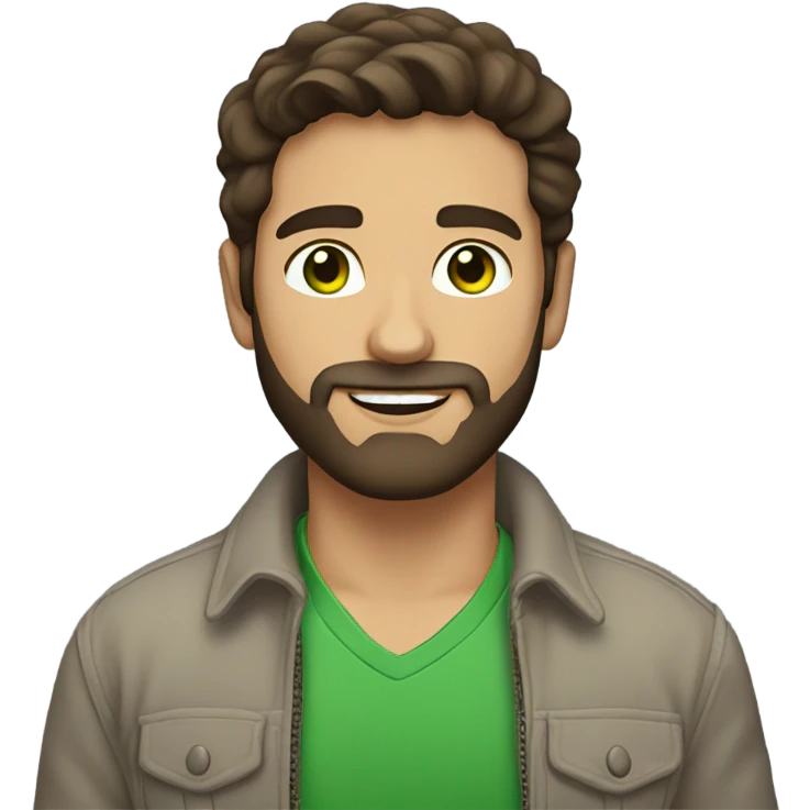 handsome brunette man with beard and green eyes light skin emoji
