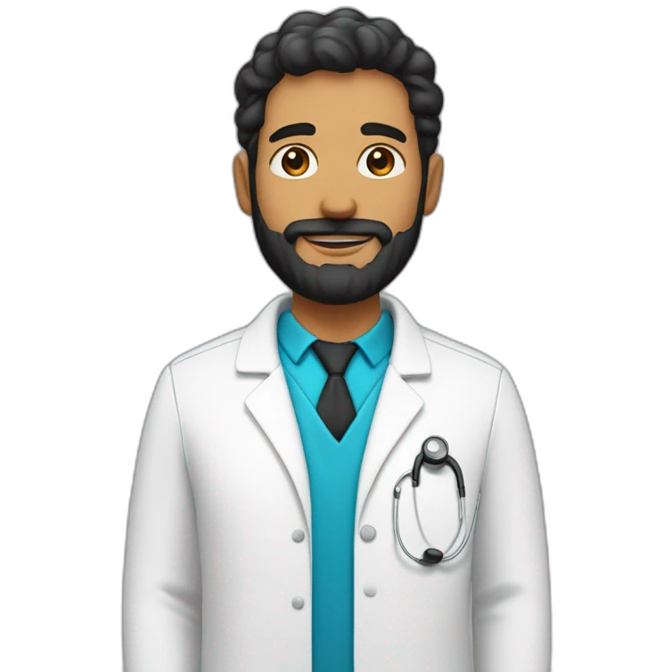 medico 32 años, piel blanca, pelo negro ondulado y barba corta emoji