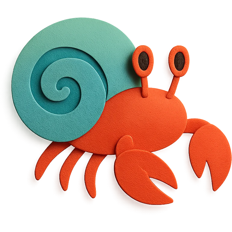 hermit crab with a spiral shell on a white background in paper-craft style emoji