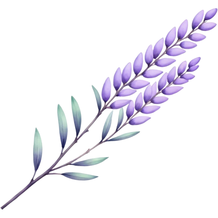 The art style is clean line art with delicate watercolor textures, pastel colors, and a dominant palette of lavender, soft lilac, and muted purple. Let the branch be more elongated and one emoji
