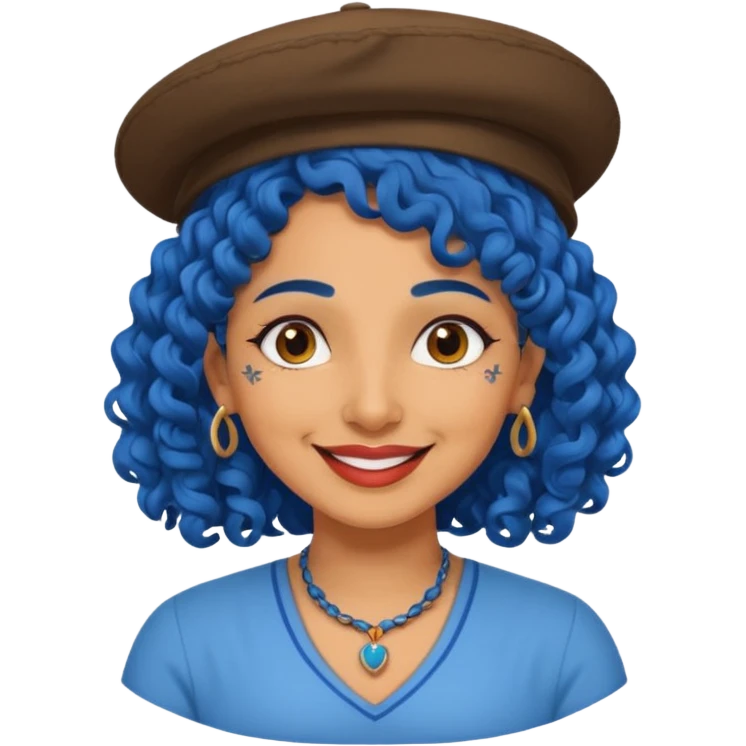 blue curly with tatoo with brest haired Kerala aunty with hat emoji