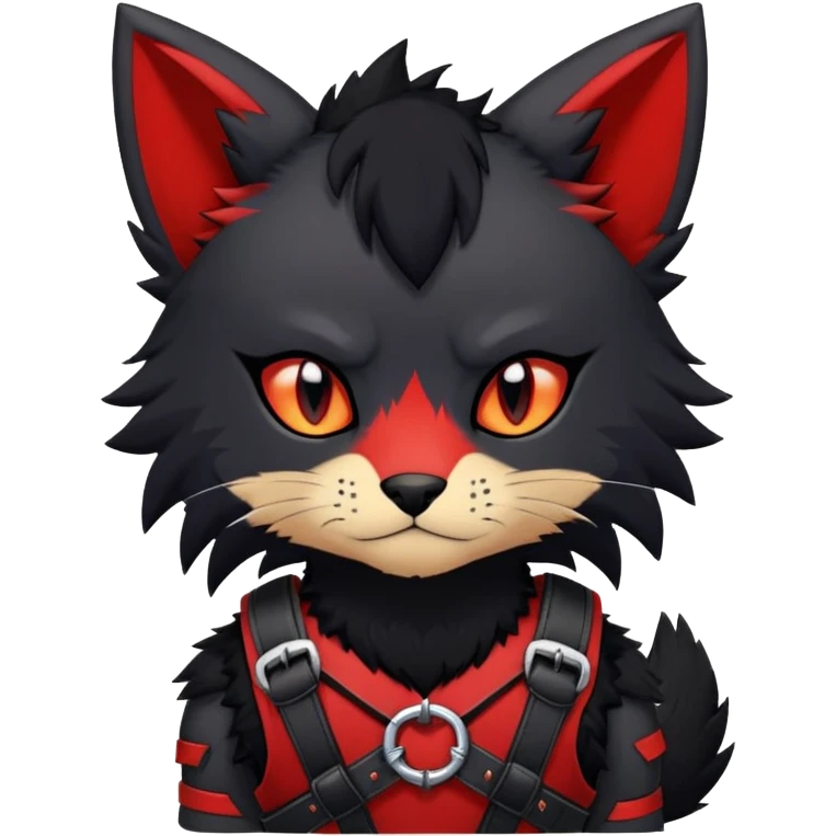 black edgy emo furry Litten-fursona-Fakémon with a red chest harness  emoji
