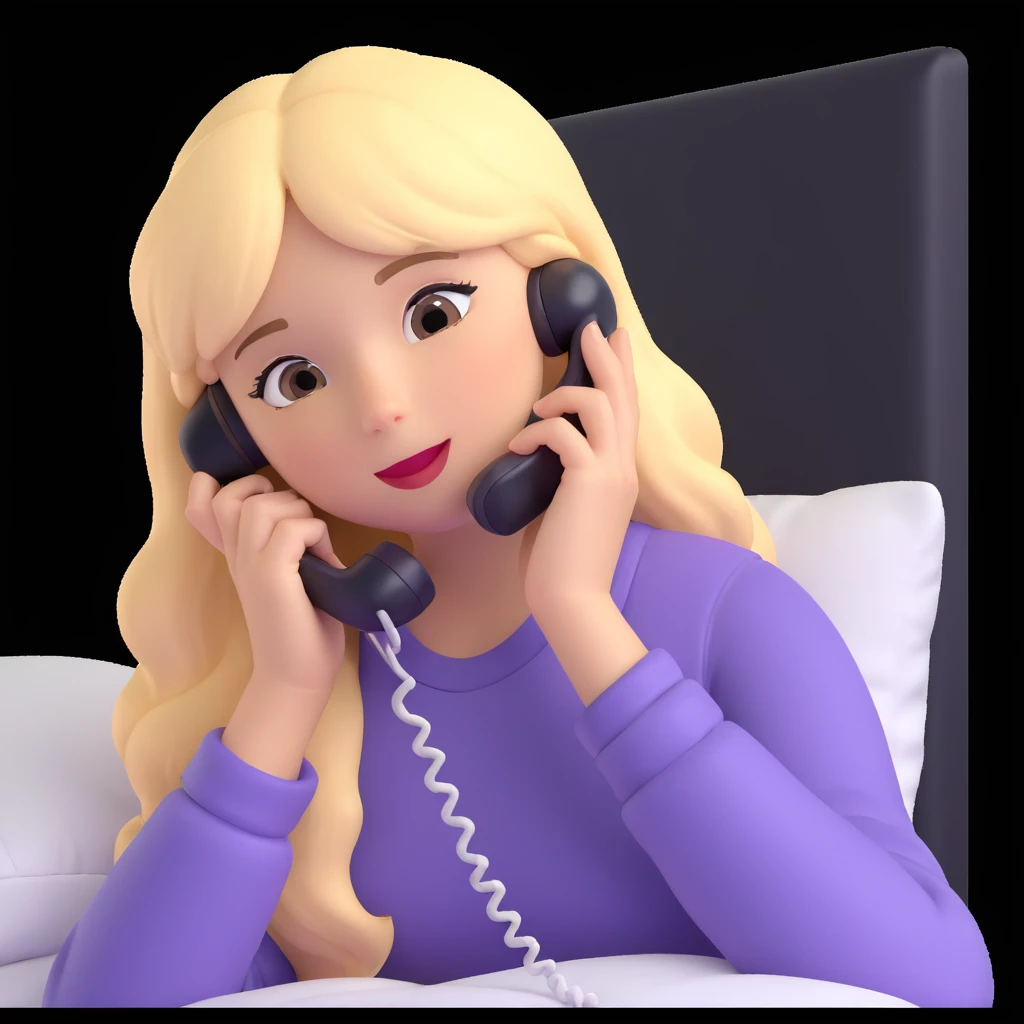 girl talking on phone bedroom background, close up pose emoji