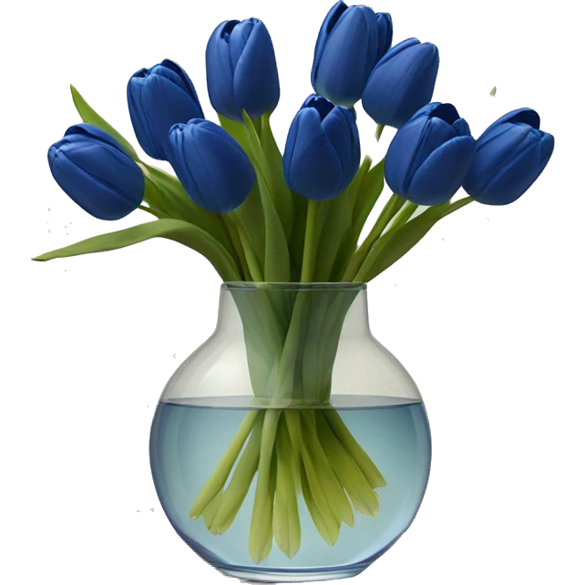 Navy blue tulips in glass vase  emoji