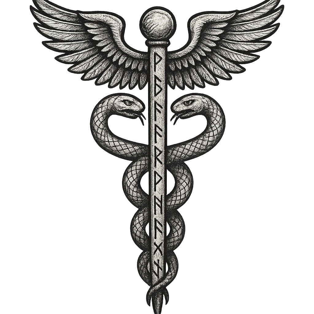 A caduceus intertwined with Viking runes, combining medical and Norse themes emoji