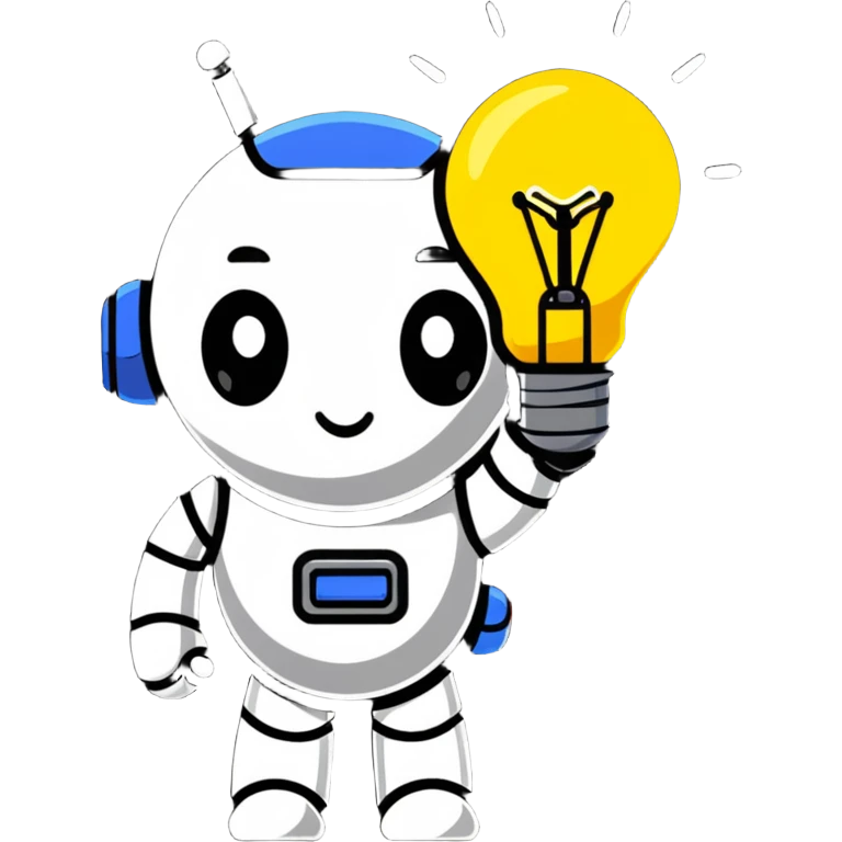 cartoon robot head with a glowing idea bulb, representing AI emoji