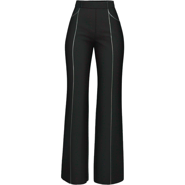 Realistic isolated side view of a pair of black high waist wide leg pants with silver pinstripes on them. emoji