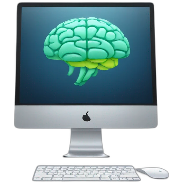 iMac with brain on screen emoji
