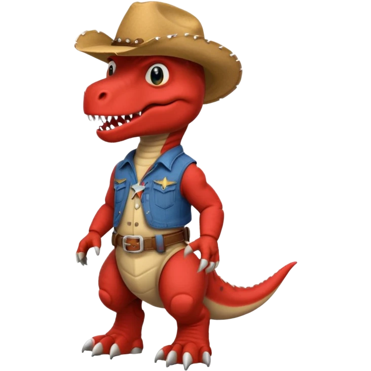red trex dinosaor with cowboy helmet with cowbot clothes emoji
