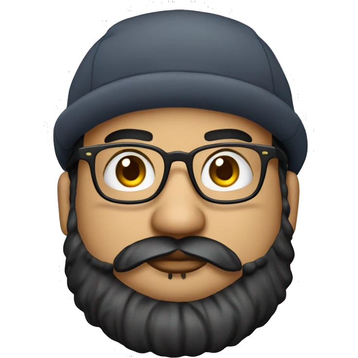 chubby venezuelan programmer with beard, glasses,  hat, airpods with tattoos emoji