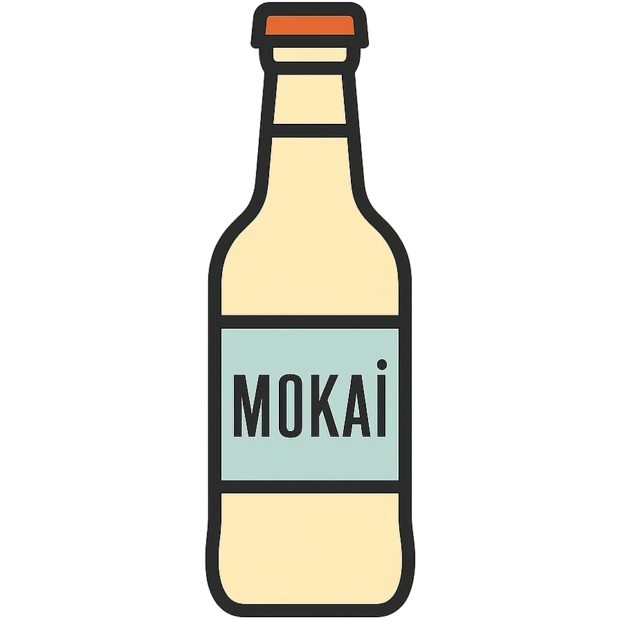 stylized illustration of a Mokai bottle from Randers, with clear Mokai logo, attributeGroup as owner, modern iconic style, no background emoji