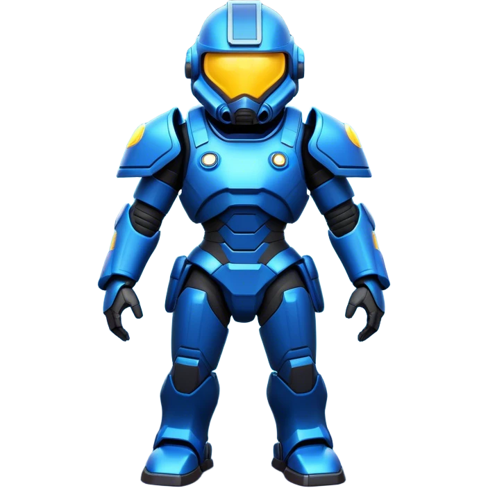 Clash of Clans aesthetic: Cinematic heroic Terran Marine Hero Emoji, rendered in a 3D vector-style similar to standard emojis with minimal shading and bold, simplified shapes. A compact, heroic isometric figure clad in futuristic power armor with signature energy accents, softly glowing with a cosmic battle charm. Simplified yet unmistakably iconic, highly detailed and consistent, glowing with a soft radiant shine and high gloss. Stylized with a touch of interstellar valor and a soft glowing outline, capturing the essence of an elite space warrior with a friendly, playful manner! emoji