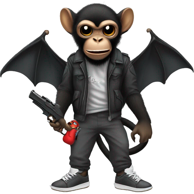 Bat monkey wearing Yeezys holding a pistol emoji