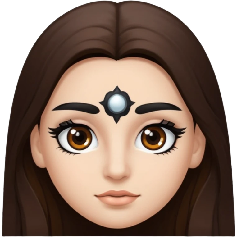 Eye black and big, eyelashes long, eyebrows black, skin white, and so beautiful hair long and brown skin tone white,hair brown and long and some brown long hair long hair emoji
