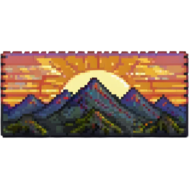 pixel art style banner with a sunrise over mountains emoji