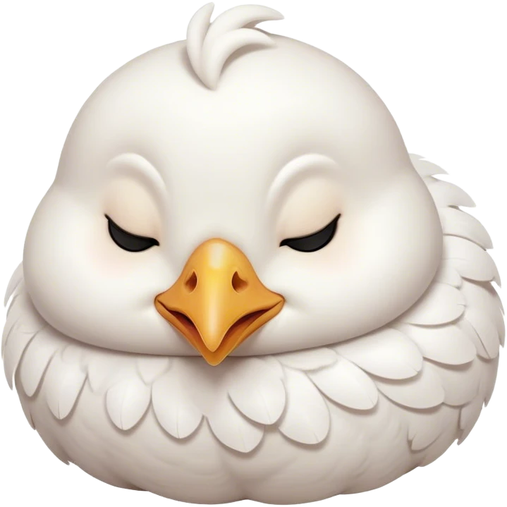 Meme-Worthy Cute Sleeping White Chicken Portrait Emoji, Head resting peacefully with a contented smile, showcasing a delightfully compact build and a luxuriously soft white plumage, eyes shut in a serene, restful nap, Simplified yet hilariously adorable features, highly detailed, glowing with a soft, drowsy light, high shine, relaxed and utterly lovable, stylized with an air of playful laziness, bright and heartwarming, soft glowing outline, capturing the essence of a comically sleepy chicken, so meme-worthy it feels like it could instantly become the next viral sensation of adorable slumber! emoji