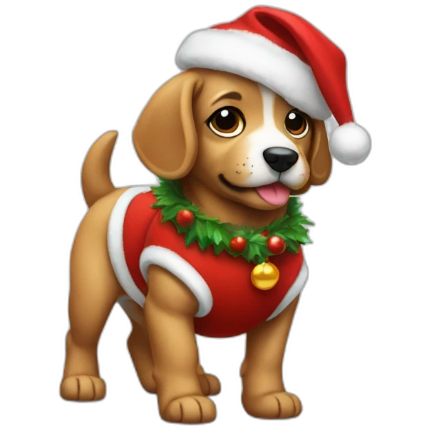 a puppy in a Christmas costume emoji