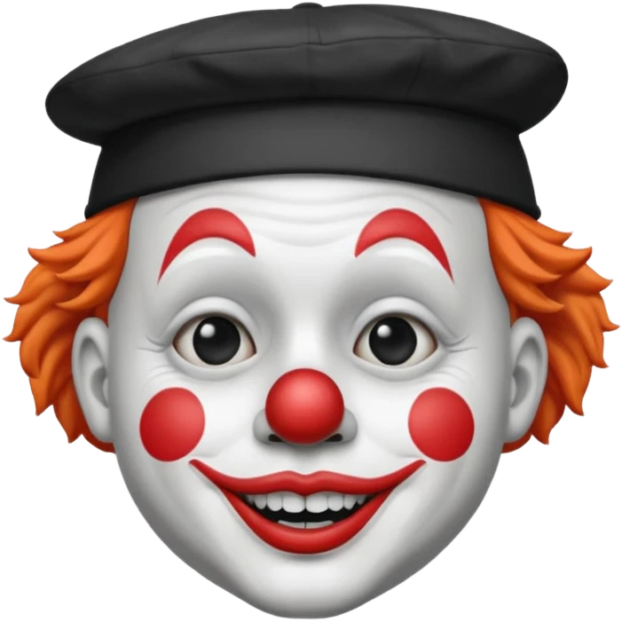 маленький озлобленный клоун в черно-белых тонах в маленькой шляпе-колпаке emoji