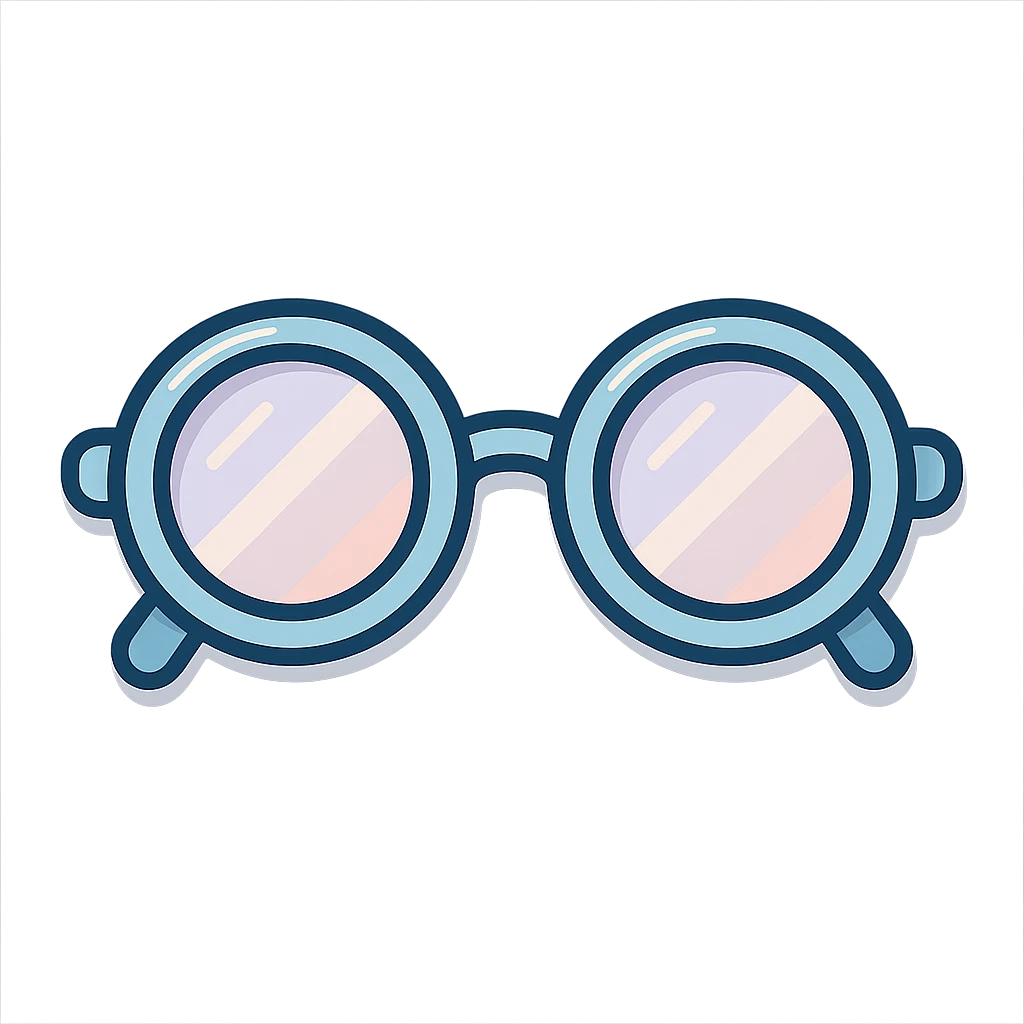 rounded oblong glasses with diopters, blue frame, vector look with shadows and highlights, detailed shading, thin clean outlines, soft rounded features, pastel palette #98B5BC #B5B3C1 #C9A3C9 #E4C0CA #F7DCD1 #F7C0AA, Japanese pop art, sticker look, highly detailed, transparent background emoji