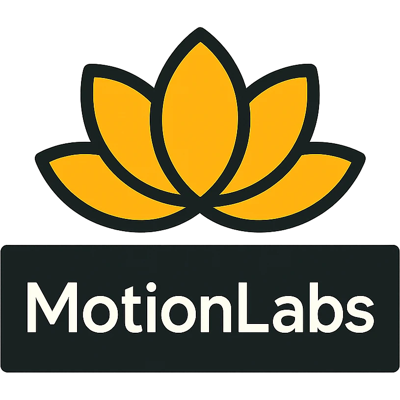 minimalist luxury logo for MotionLabs with lotus motif, colors #ffa31a, #1b1b1b, #ffffff, black background emoji