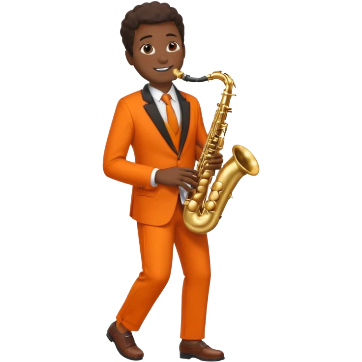 black man playing saxophone in orange suit full body emoji