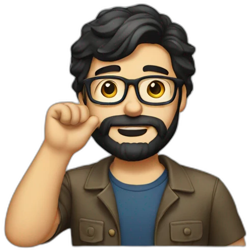 nerd with dark hair and beard saluting emoji