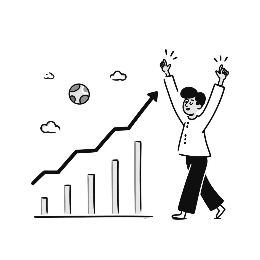 Hand-drawn sports participation graph trending upward with excited figures emoji