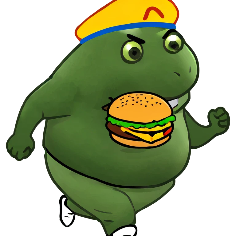 A fat guy running after cheeseburger emoji