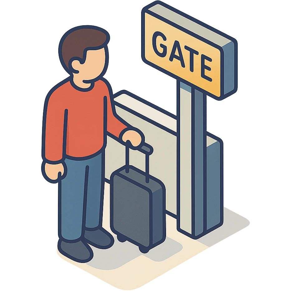 the man standing at boarding gate emoji
