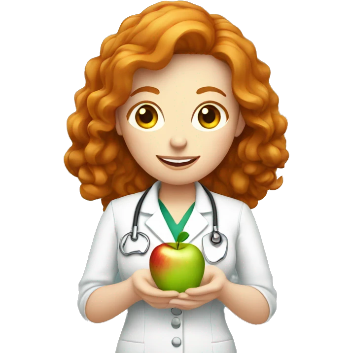 female ginger nutritionist holding apple emoji