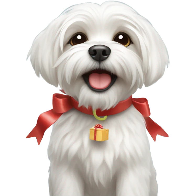 Maltese dog holding a gift in its mouth emoji