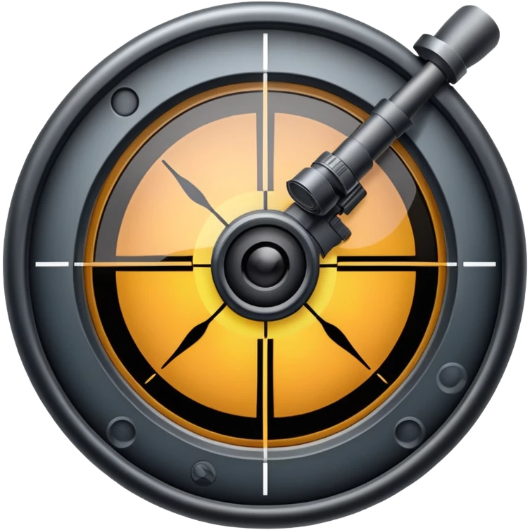 An icon showing a close-up view of a rifle's crosshair, symbolizing FPS games. The design features a detailed scope with a focus on the target, emphasizing precision and action. The background is minimal, highlighting the intensity of first-person shooters. Transparent background. emoji