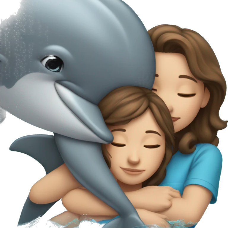 girl with brown hair hugging dolphin emoji