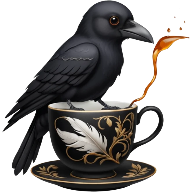 create a crow hoalding tea cup  2d emoji