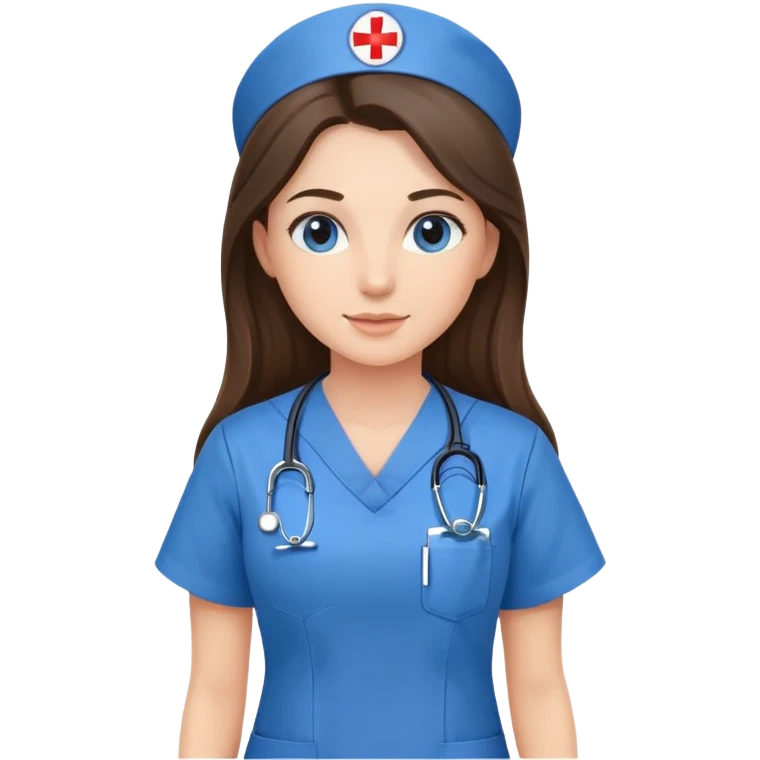 pretty brunette nurse with long hair blue emoji