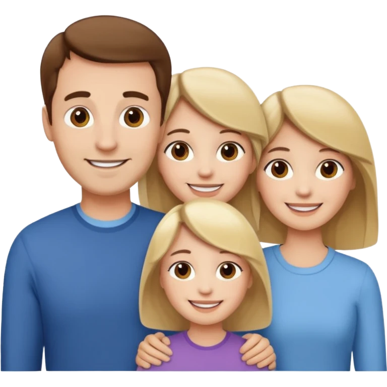 happy pale white  four person family with one brown hair dad, one brown hair mom, one blonde girl, and one brown hair girl emoji