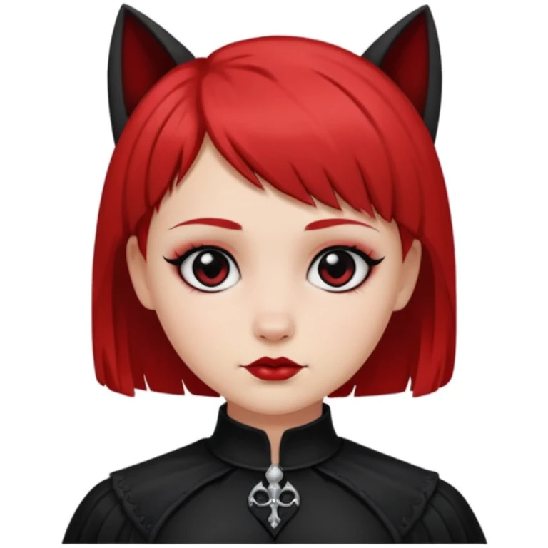 Chica blanca de pelo corto Wolf cut con la parte de abajo del pelo rojo y la cara redondeada ojos negros y ropa gotica  emoji
