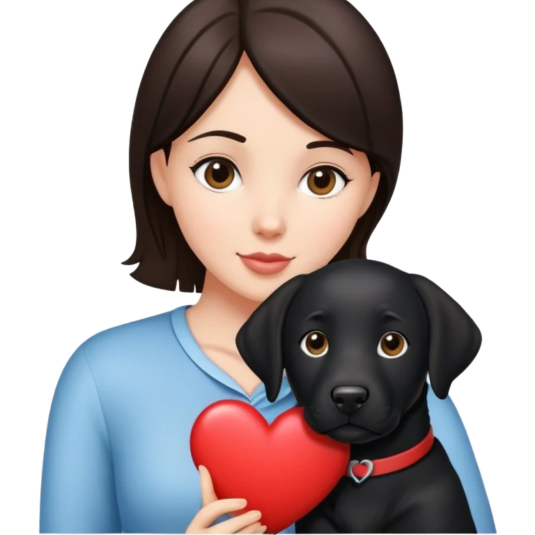 Brunette with a heart in the shape of a big black labrador dog emoji