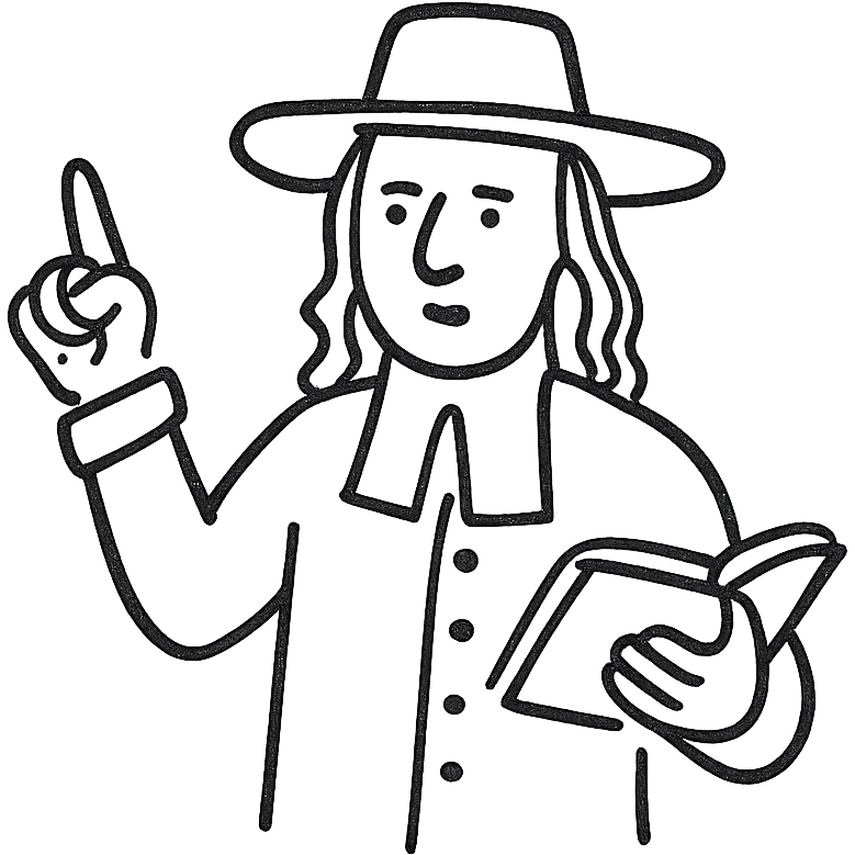 white line drawing of a 17th Century preacher, simple and clear lines, historical attire, no fill emoji