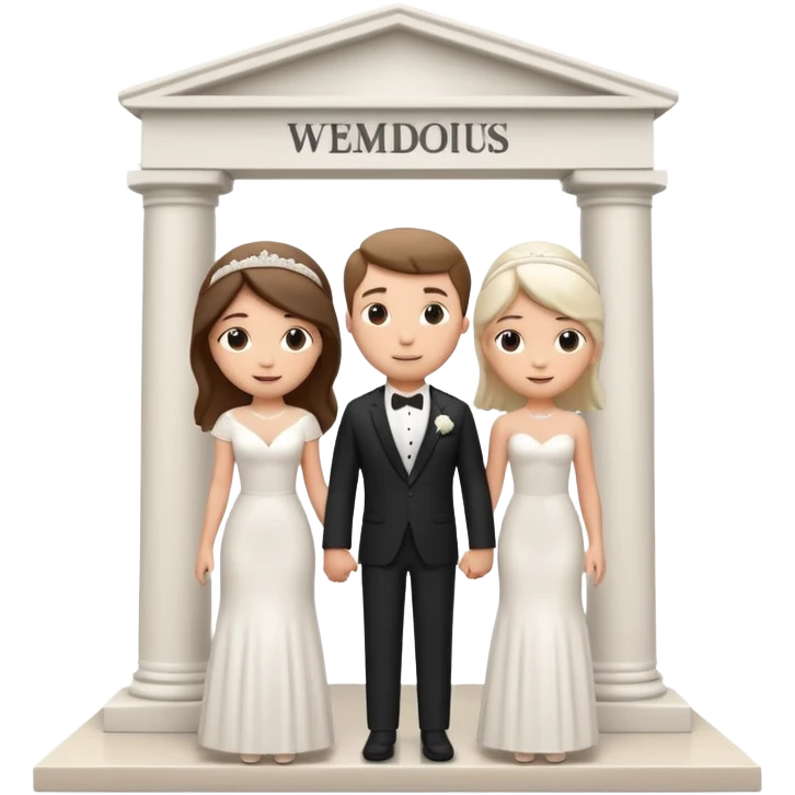 A 3D cartoon courthouse wedding venue with a bride and groom standing at the entrance, elegant white columns, soft natural lighting, simple modern decor, minimal background, realistic Memoji-style rendering. emoji