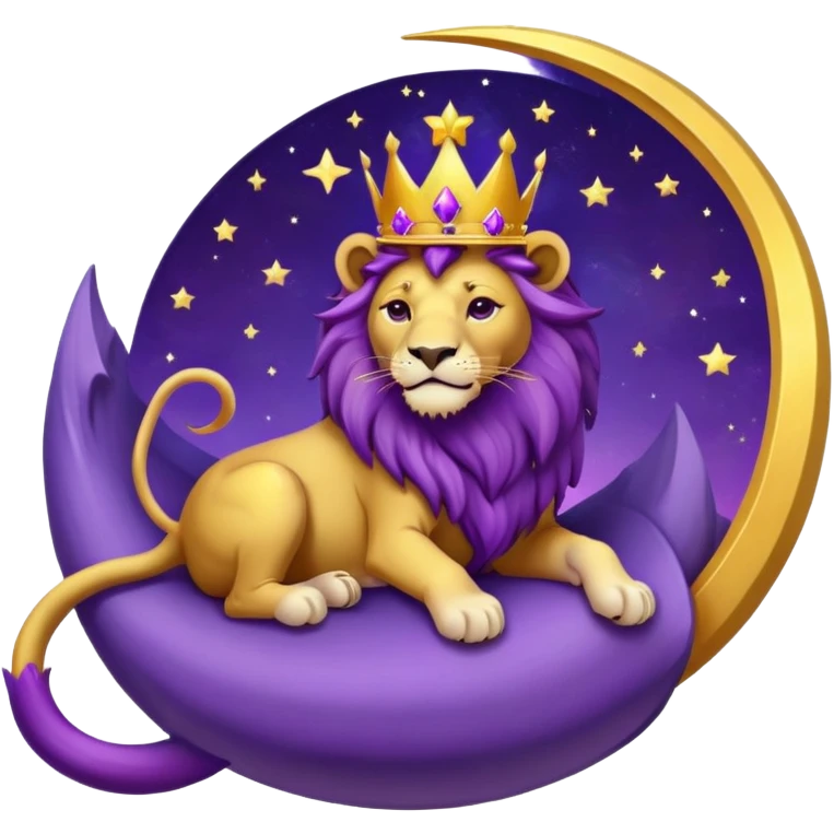 Lion with a crown sitting on a purple crescent moon  emoji