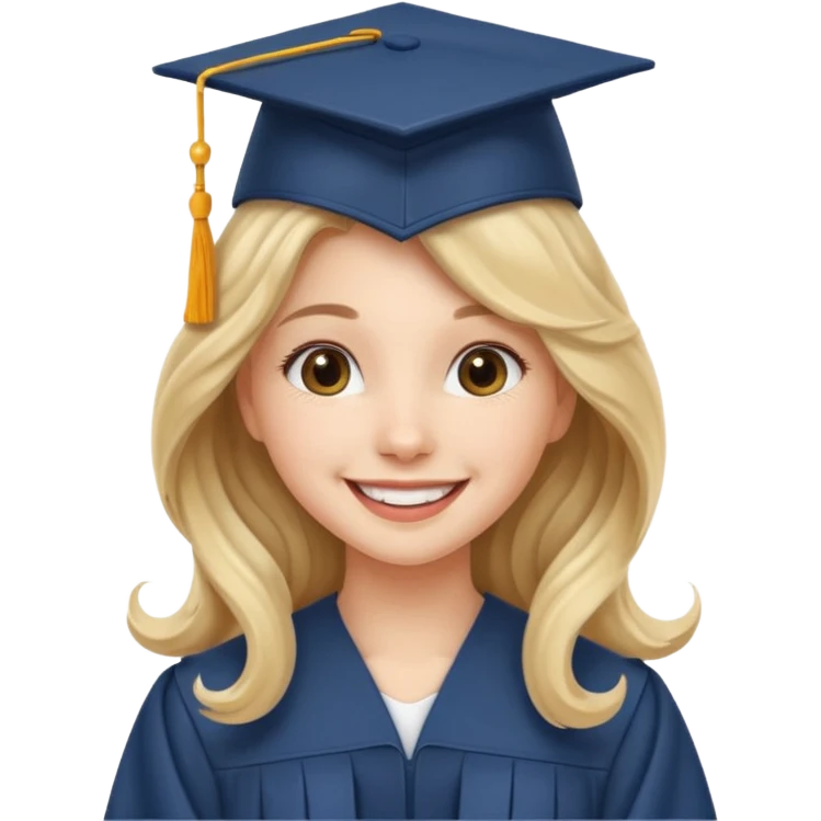 Graduated Students, Cheerful girl, long wavy hair, wearing graduation cap emoji