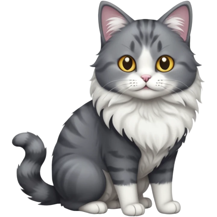 full body dark grey and white cat with white front legs emoji